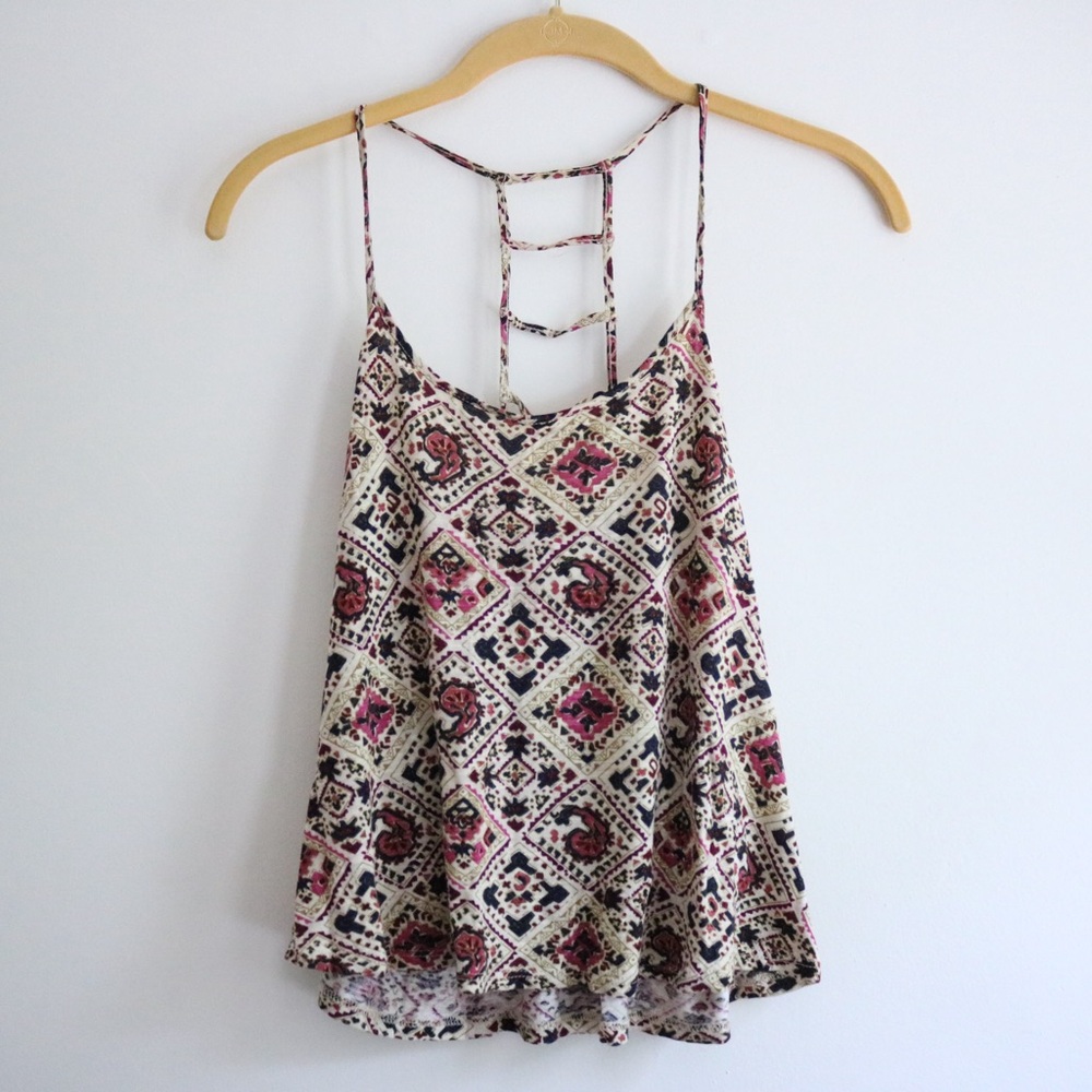 Pink and Cream Tribal Print Flowy Tank Top